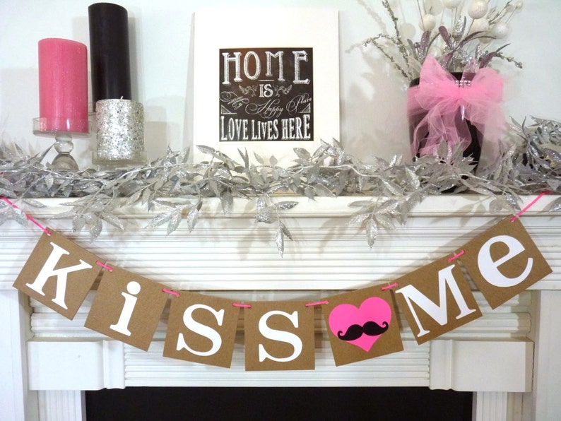 Valentine's Decoration Banner / Kiss Me / Valentine Banner / Valentine's Decorations / My Love Sign / Be Mine Garland / Mustache Heart image 5