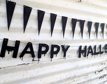 Happy Halloween Banner ∙ Pennant Garland ∙ Halloween Party ∙ Halloween Decor ∙ Black Spider ∙ Fall Decor ∙ Jack O Lanterns ∙ Spiders