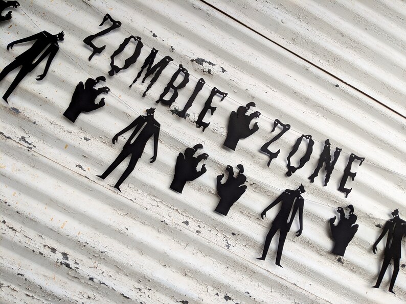 Zombie Banner ZOMBIE ZONE Walking Dead Halloween Decor Zombie Garland Party Photo Props Walker Undead Party Decor Walktober image 10