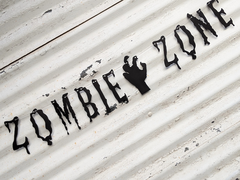 Zombie Banner ZOMBIE ZONE Walking Dead Halloween Decor Zombie Garland Party Photo Props Walker Undead Party Decor Walktober image 6