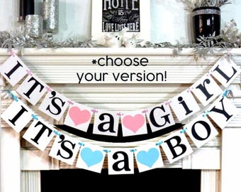 It's a Boy Banner OR It's a Girl Banner, Baby Shower Decor, Baby Announcements / Gender Reveal Banner, New Baby Sign, Baby Blue OR Baby Pink