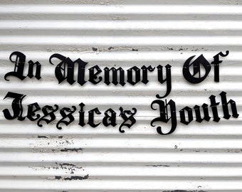 Im Memory of Custom Name Youth Banner ∙ Gothic Letters ∙ Emo Banner ∙ Old English ∙ Death To My 20s Banner ∙ Goth Sign ∙ 30th Birthday Sign