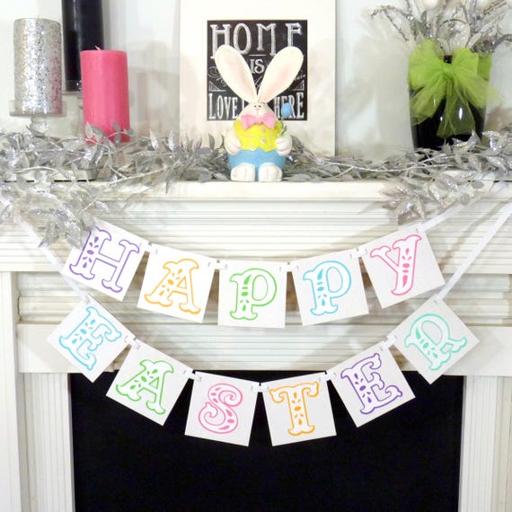 Happy Easter Decoration / Happy Easter Banner / Rustic Easter Banner / Easter Garland / Bunny Trail / Easter Photo Prop