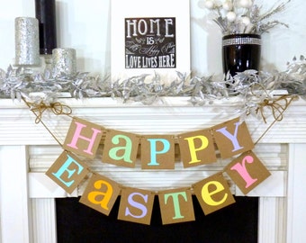Happy Easter Decoration / Happy Easter Banner / Rustic /Easter Garland / Bunny Trail / Decoration Banner / Easter Photo Prop