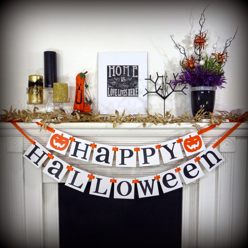 Halloween Banner, Happy Halloween Decoration, Trick Or Treat Garland, Party Photo Props, Fall Decorations Sign, Party Decor, Jack O Lanterns image 4