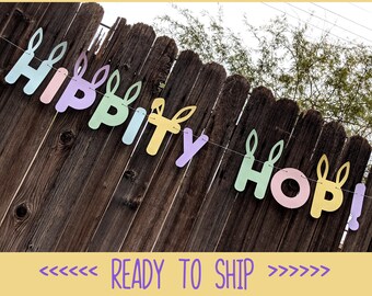 Happy Easter Banner ∙ Hippity Hop Banner ∙ Easter Decoration ∙ Bunny Font Ears ∙ Bunny Decoration Banner ∙ Easter Photo Prop ∙ Pastel Colors
