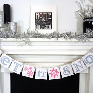 Christmas / Winter Banner - Let it Snow Sign - Merry Christmas Banner - Photo Prop - Holiday Decor - Christmas Decor - Silver and Pink theme