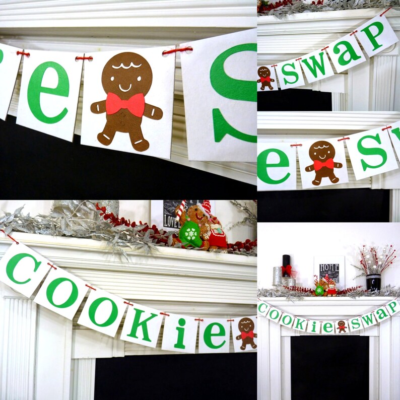 Christmas Banner Cookie Swap Party Cookie Exchange Merry Christmas Banner Gingerbread Man Party Christmas Decor Xmas Party Decor image 2