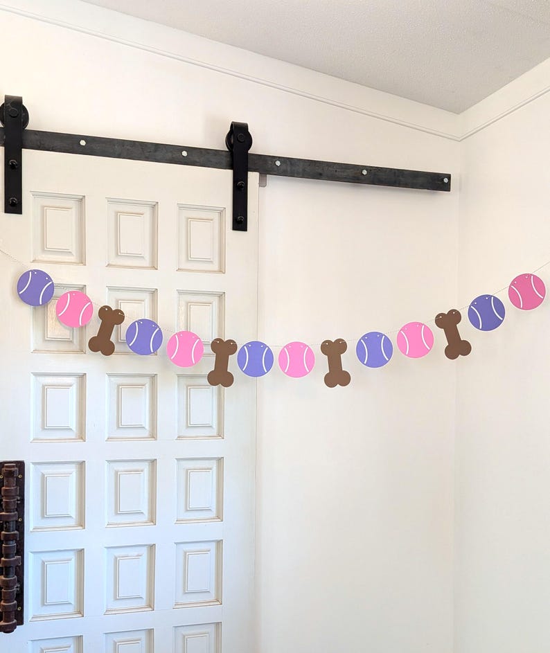 Custom COLORS Ball + Bone Banner - Ball/Bone Garland - Dog Birthday Party - Dog Birthday Garland - Dog Photo Prop ∙ Tennis Ball Dog image 4