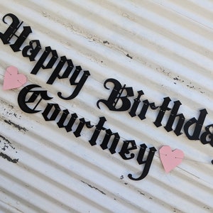 Happy Birthday Custom Name Banner Gothic Letters Emo Banner Old English Birthday Emo Goth Birthday Banner afbeelding 6