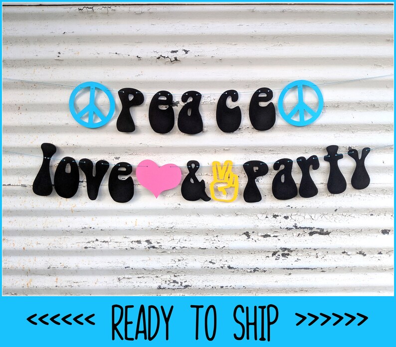 Peace Sign Party Peace Love & Party Banner ∙ Hippie Party, 70's Themed Party Decoration ...