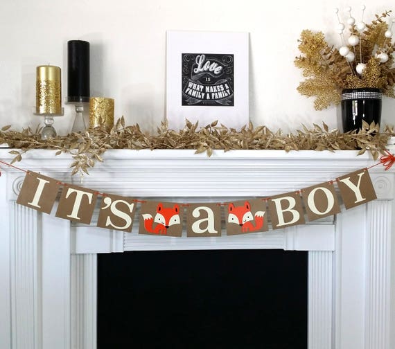 Its A Boy Rustic Banner Fox Themed Baby Shower Decoration Etsy