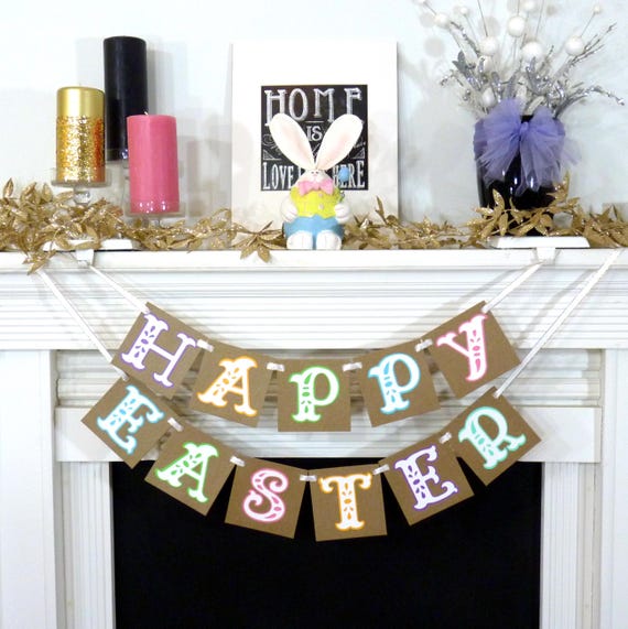 Happy Easter Decoration / Happy Easter Banner / Rustic Easter Banner / Easter Garland / Bunny Trail / Easter Photo Prop