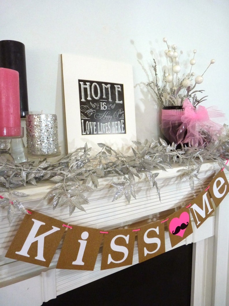 Valentine's Decoration Banner / Kiss Me / Valentine Banner / Valentine's Decorations / My Love Sign / Be Mine Garland / Mustache Heart image 3