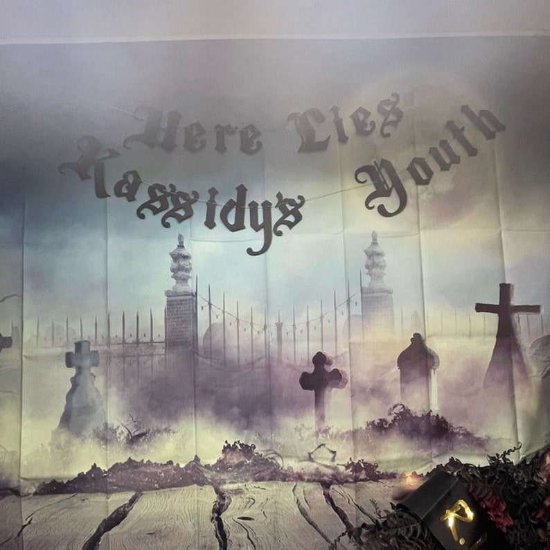 Here Lies Your Youth Banner-Custom Name Gothic Letters Emo Banner 30th Birthday Old English Death To My 20s Banner Goth Sign image 3