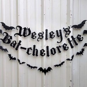 Bachelorette Party Banner - Custom Name - Gothic Letters - Emo Banner - Old English - Bachelorette Banner - Bat themed Party - Bats Garland
