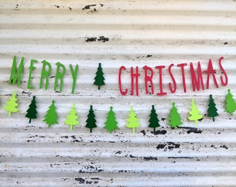 Christmas Banner ∙ MERRY CHRISTMAS Banner ∙ Merry Christmas Garland ∙ Tree Photo Prop ∙ Green Holiday Christmas Decor  ∙ Tree Family Photos