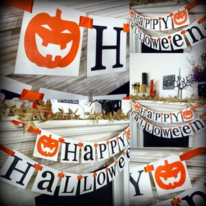 Halloween Banner, Happy Halloween Decoration, Trick Or Treat Garland, Party Photo Props, Fall Decorations Sign, Party Decor, Jack O Lanterns image 2