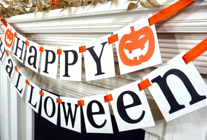 Halloween Banner, Happy Halloween Decoration, Trick Or Treat Garland, Party Photo Props, Fall Decorations Sign, Party Decor, Jack O Lanterns image 5