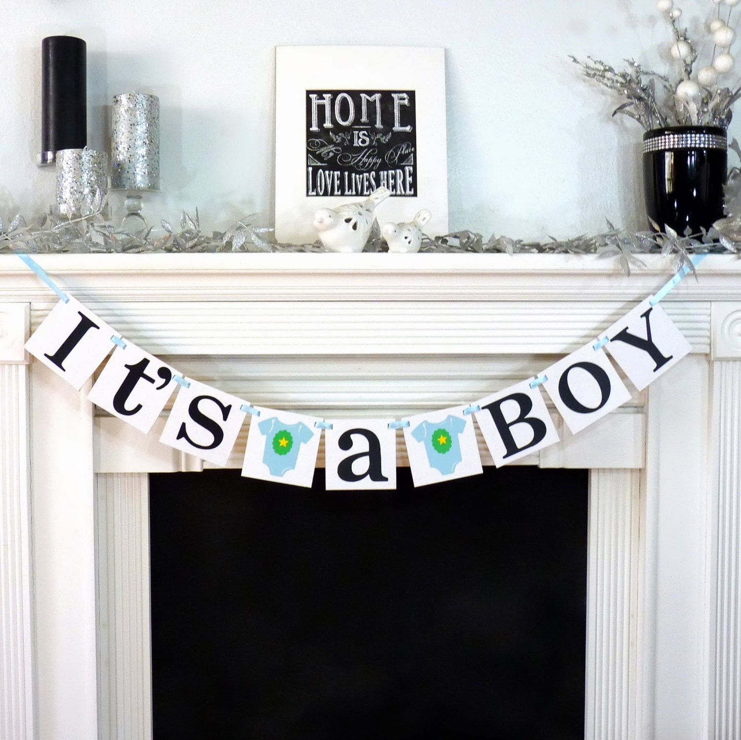Its A Boy Rustic Banner/Baby Shower Decoration Announcements Gender Reveal Onesie New Blue