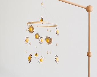 Daisy Baby Mobile, Décorations de pépinière de fleurs en bois et feutre, Kids Mobile, Boho Minimalist Mobile