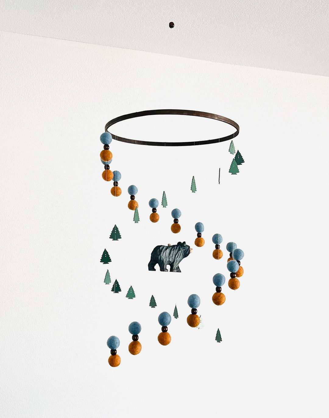 Bear Crib Mobile Nursery Felt Balls and Wood Bear Baby Etsy