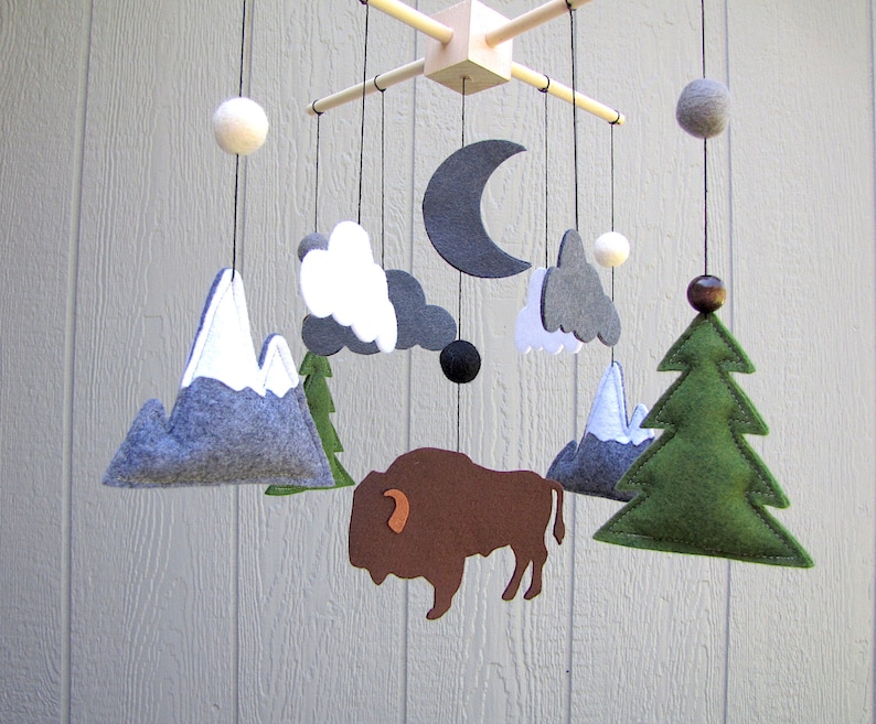 Woodland Crib Mobile NurseryBuffalo Mountains and Pine Trees Etsy