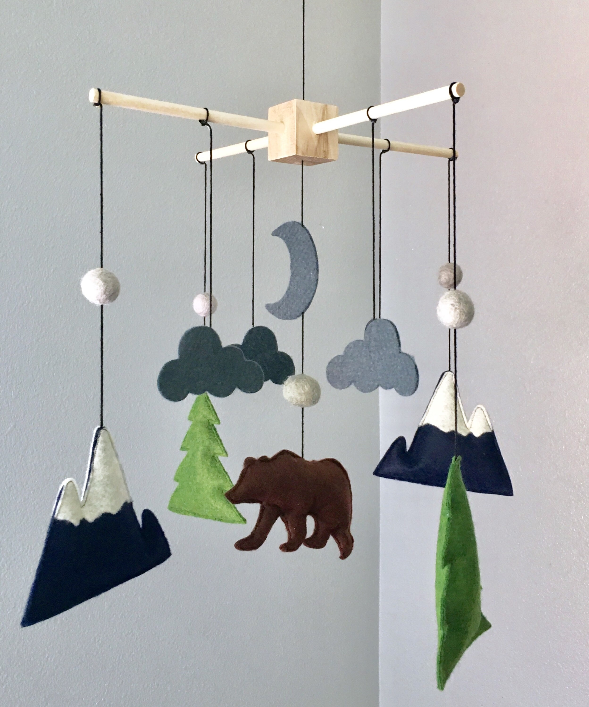 Woodland Crib Mobile NurseryBear Baby Mobile Felt Animal Etsy