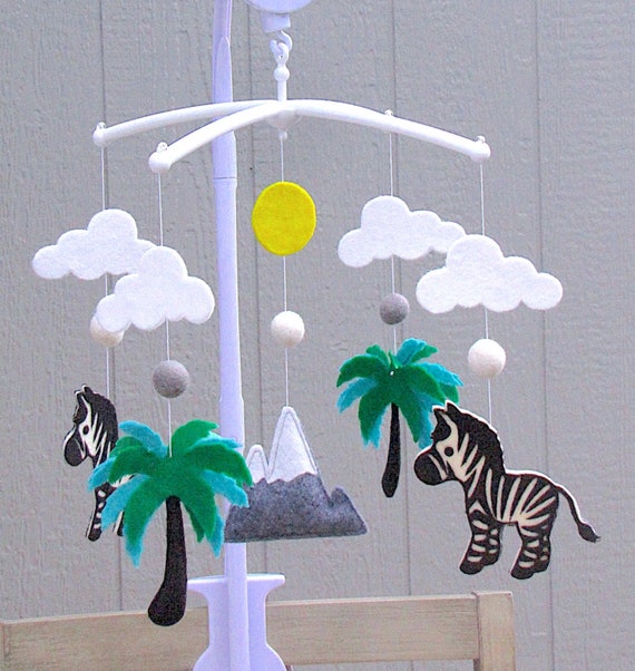 Zebra Palm Crib Musical Mobile Nursery Baby Mobile Felt Etsy