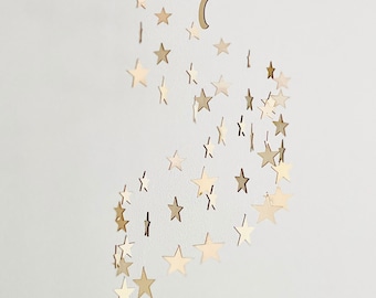 Wood Stars Baby Mobile, Stars and Moon Mobile Nursery, Night Baby Mobile, Night Baby Mobile, Minimalist Mobile, Gender Neutral Mobile