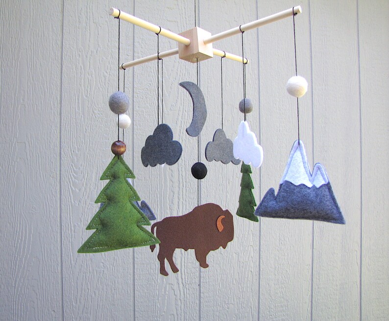 Woodland Crib Mobile NurseryBuffalo Mountains and Pine Trees Etsy