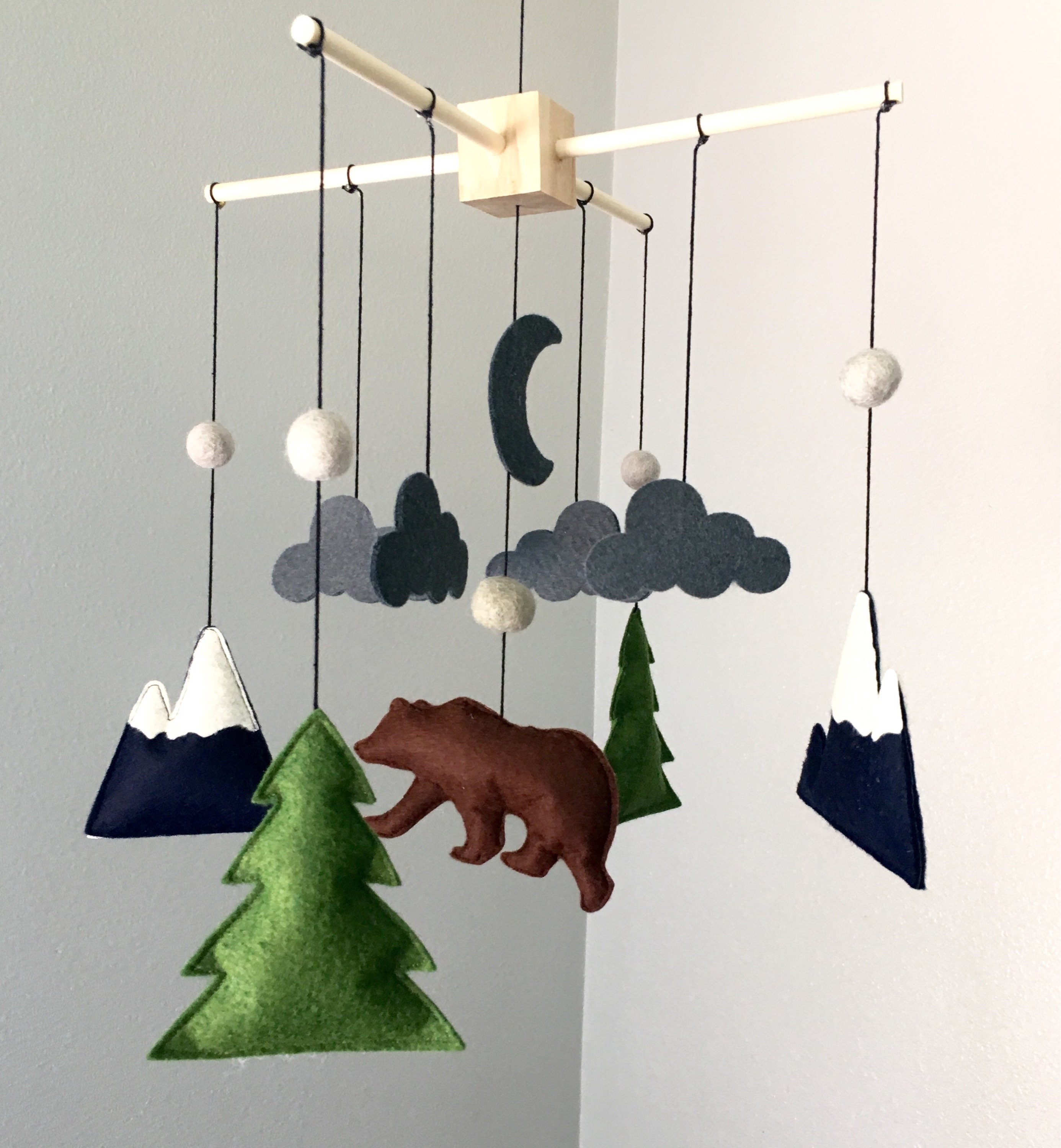 Woodland Crib Mobile NurseryBear Baby Mobile Felt Animal Etsy