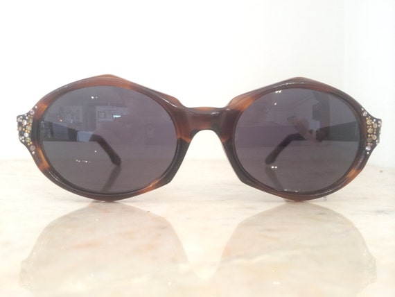 Retro Brown Tortoise Rhinestone Sunglasses Vintage Dolce & Gabbana Brown Tortoise DG Logo Rhinestone  main image 4
