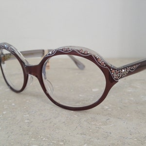 VINTAGE Unused Lovely Jeweled Taupe Women&#39;s Frame France Eyeglasses New Old Stock