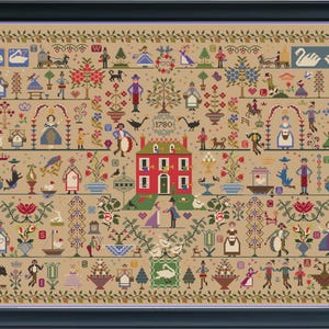 Cross Stitch Chart sample digital Twelve Days of Christmas 524x351 whole cross stitches 28 colour red house traditional motifs birds people