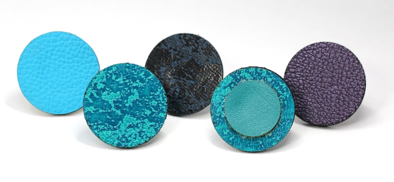 Colorful US Size 5-10 | Disc 30mm Recycled Faux Leather Statement Polyurethane Ring Sterling Plate Adjustable Ring Band