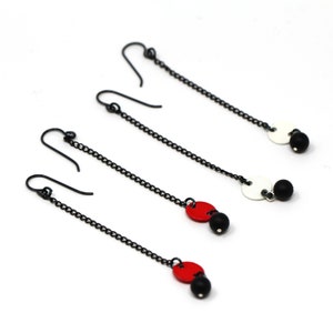 Black Chain Dangle Earrings: Vintage Enamel Link & Onyx Bead