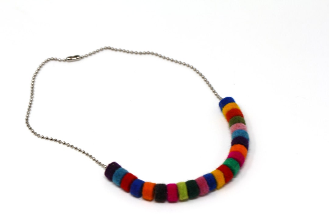 Wool Felt Beads Necklace 100 Merino Wool Felt Circles Silver 16 Ball