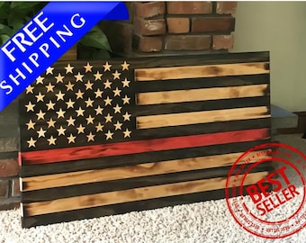 36x20 Thin Red Line American Flag. Firefighter flag. First responders gift.