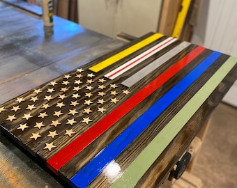 Large 36”x19” First Responder Family Wooden American Flag