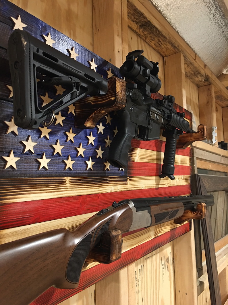 36x20 Rustic American Flag Double Gun Rack. Double Gun Bow - Etsy