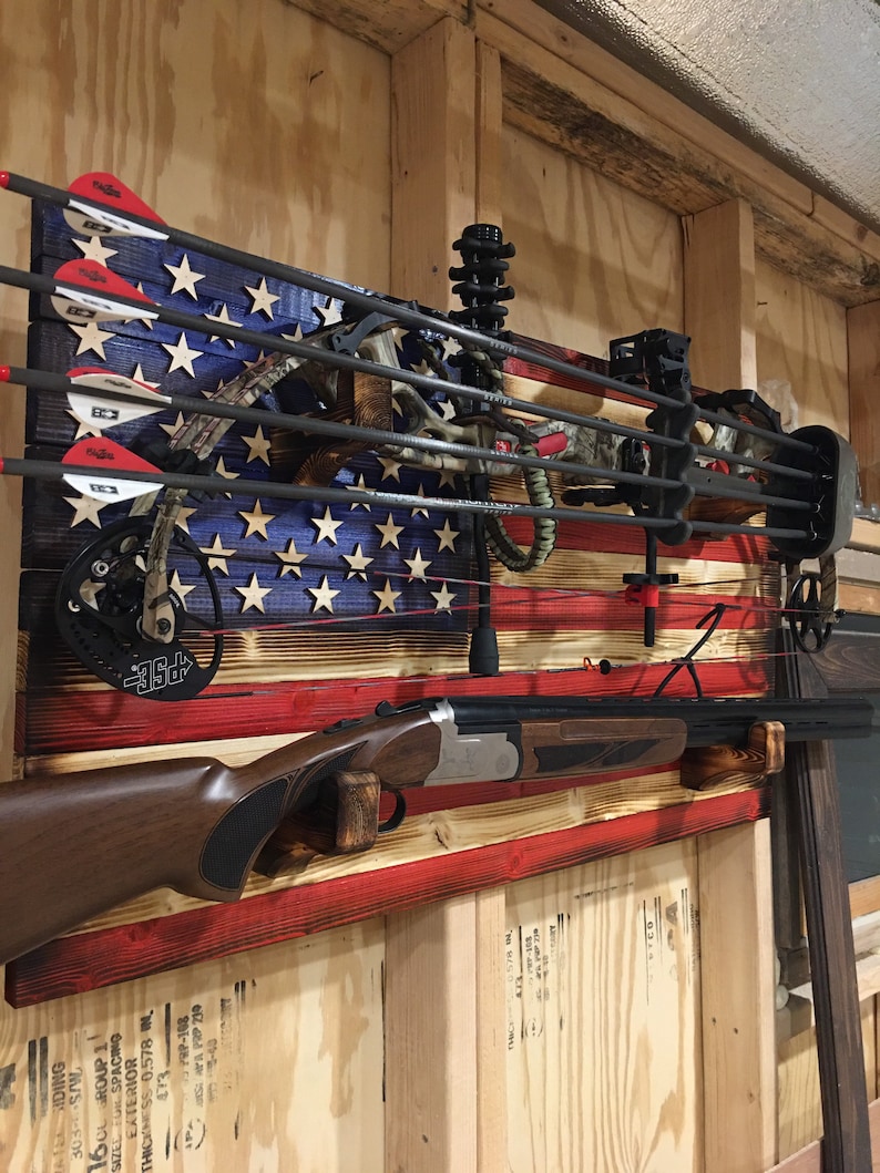 36x20 Rustic American Flag Double Gun Rack. Double Gun Bow - Etsy