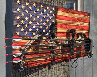 36x20 Subdued Rustic American Flag Gun Rack Bow Rack Gifts for Hunters ...