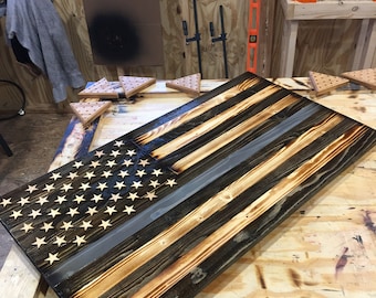 Large 36"x20" Thin Gray Line correction officer American flag. Department of Corrections flag.
