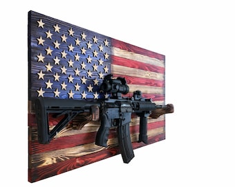36x20 Rustic American Flag Rifle Rack.