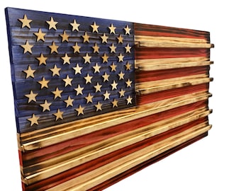 Challenge Coin Display Rack Holder - Rustic American Flag - Military Coin Display 36" x 20"