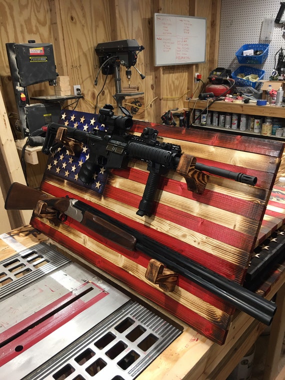 36x20 Rustic American Flag Double Gun Rack. Double Gun Bow - Etsy