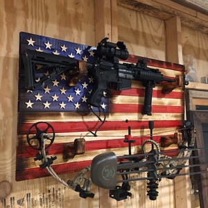 Rustic American Flag Double Gun Rack, Wooden Wall Decor (36x20) - Etsy