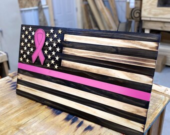 36x20 Breast Cancer Awareness Flag. Thin Pink Ribbon Flag