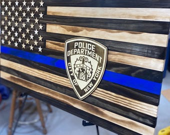 NYPD Blue Line Wood Flag – New York Police Officer Gift